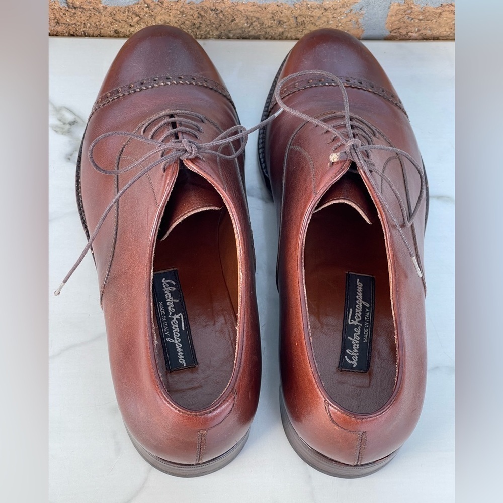 Salvatore Ferragamo Tramezza Men's cap toe brown made ITALY size 6.5 - Picture 7 of 10